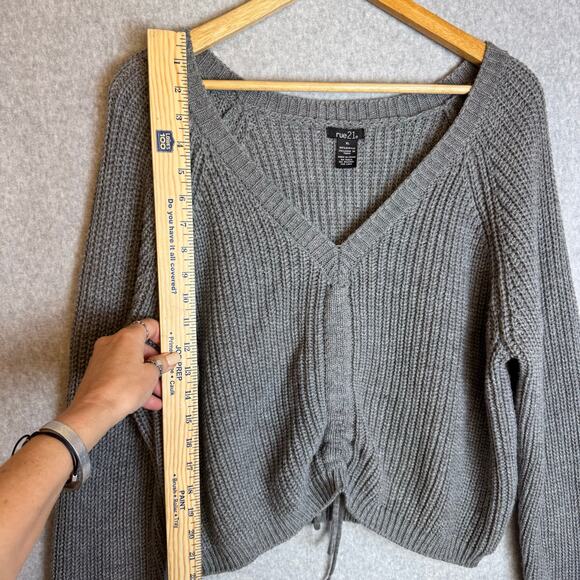 Y2K rue21 Coquette V-Neck Sweater Womens XL Gray Cinched Fairy Balletcore Cozy - Picture 6 of 9